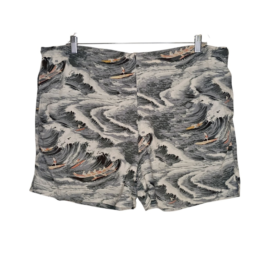 Tommy Bahama Swim Trunks Mens XL Gray Surf Wave Graphic Nylon Board Shorts